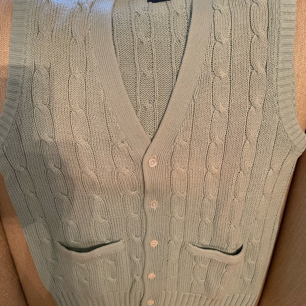 Ralph Lauren Green Cable Knit Cardigan Sweater